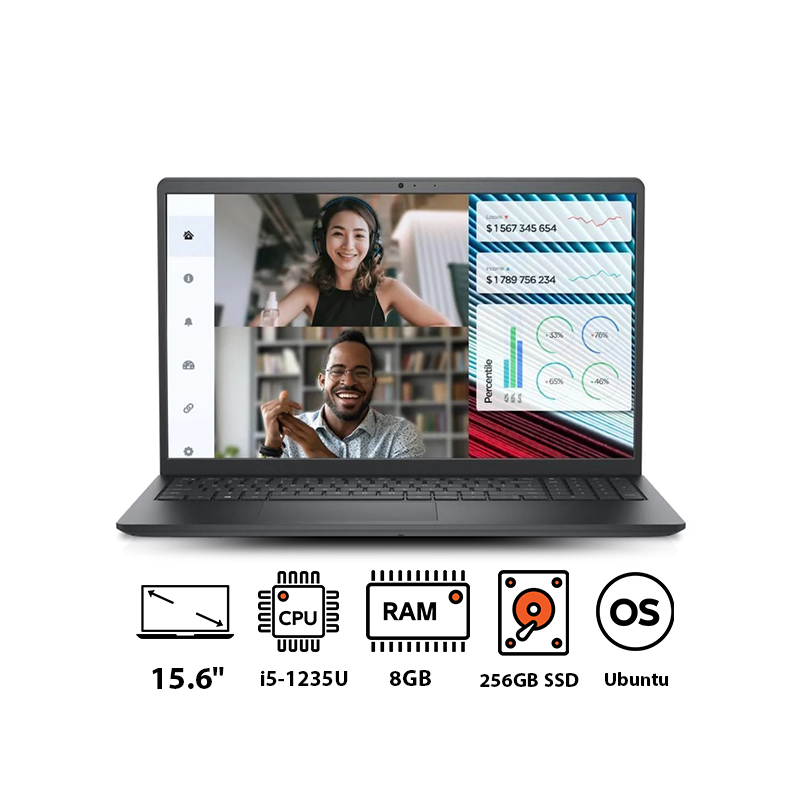 DELL VOSTRO 3520, i5-1235U, 12TH GEN, 8GB, 256GB SSD,  OS: UBUNTU, BLACK COLOR, 15.6 INCH